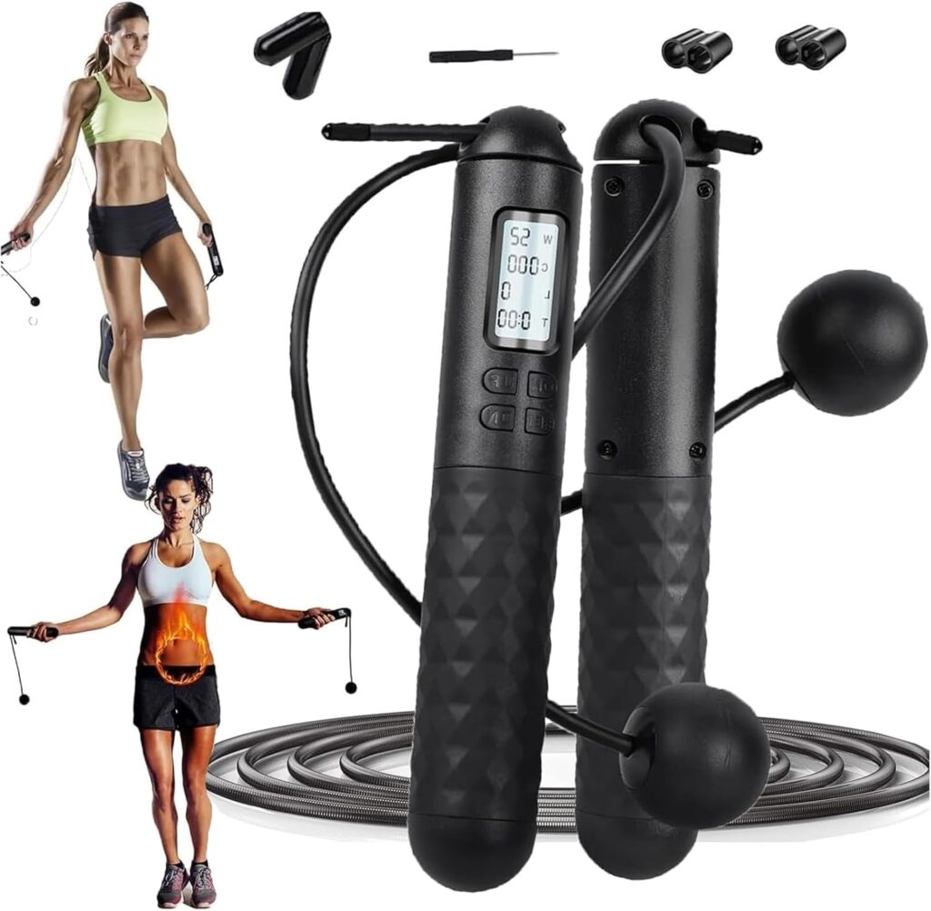 Skipping Rope with Counter, Gravity Ball Jump Rop, Counting Jump Rope, Cordless, Intelligent Digital Jump Rope, Adjustable Skipping Rope for Lose Weight- Black