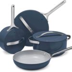 Caraway Nonstick Ceramic Cookware Set (12 Piece) Pots, Pans, Lids and Kitchen Storage – Non Toxic – Oven Safe & Compatible with All Stovetops – Navy