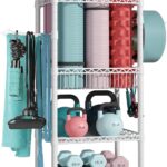 FUTASSI Home Gym Storage, 3 Tiers Workout Equipment Organizer with Wheels for Yoga Mats, Foam Roller, Dumbbells, Kettlebells, and Resistance Bands