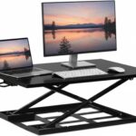 Mount-It! Standing Desk Converter, Sit Stand Desk Riser with Gas Spring, Ergonomic Height Adjustable Desktop Platform, Collapsible Slim Profile, Preassembled Workstation for Home & Office, Black