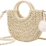 Garemcy Summer Beach bag Women’s Straw Crossbody Bag Mini Travel Shoulder Bag Handmade Straw Tote Bag Womens Handbag