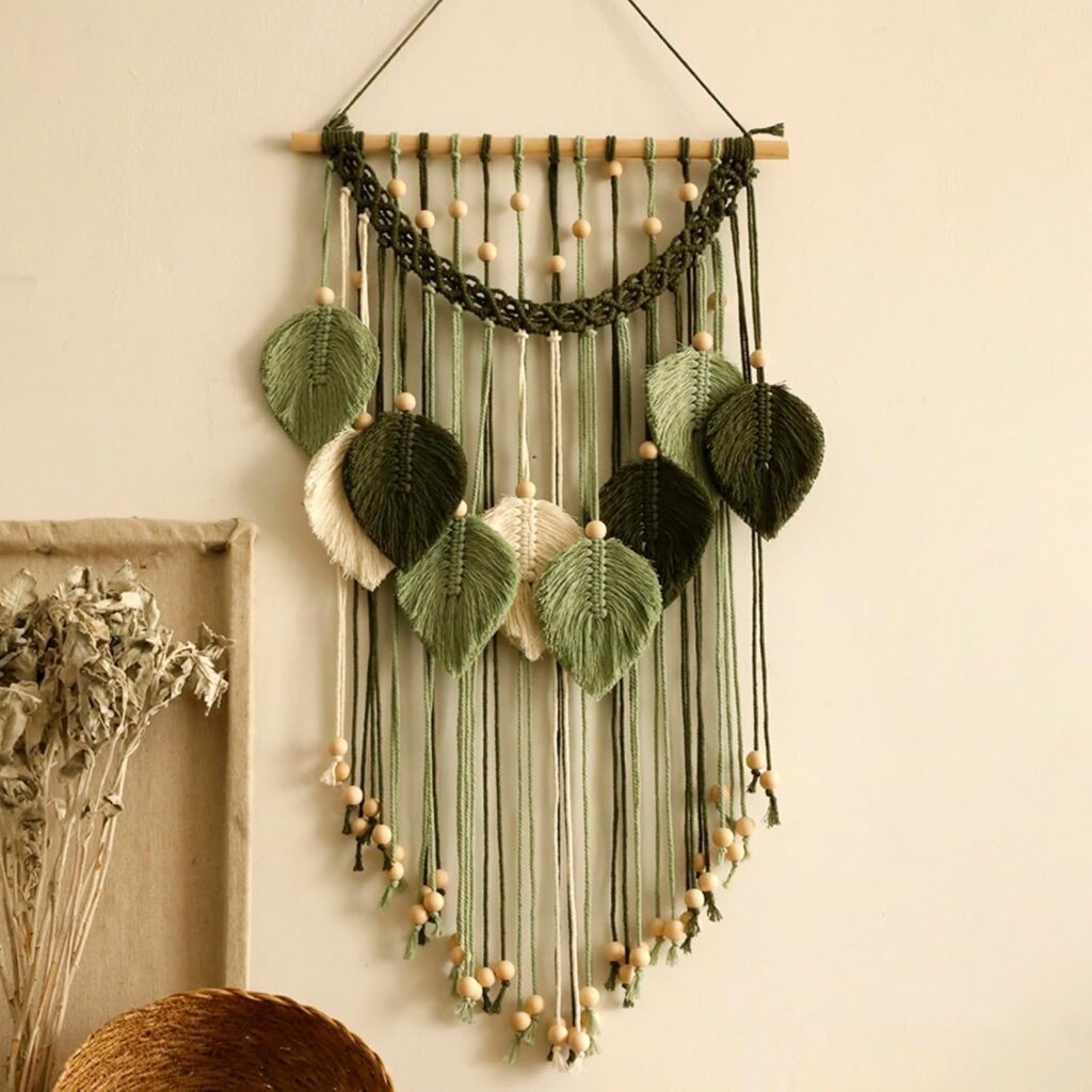 Artilady Macrame Wall Hanging -Handmade Sage Green Leaf Wall Tapestry,Boho Decorations for Bedroom Living Room Bathroom,Earthy Room Decor,Wedding Birthday for Women Girls