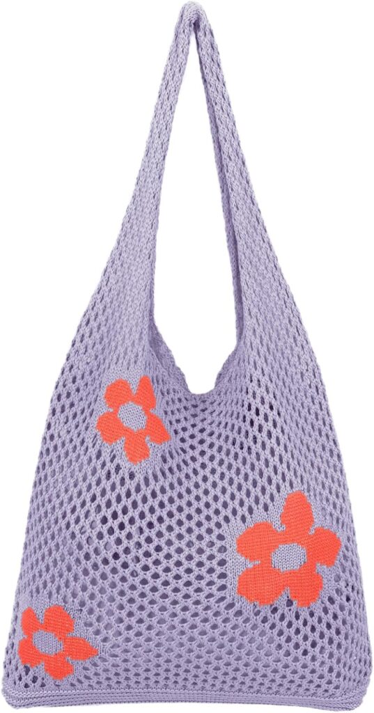 Crochet Beach Bag Hobo Tote for Women Summer Vacation Shoulder Bag Soft Woven Purses for Shopping Travel Y2k Mesh Bags