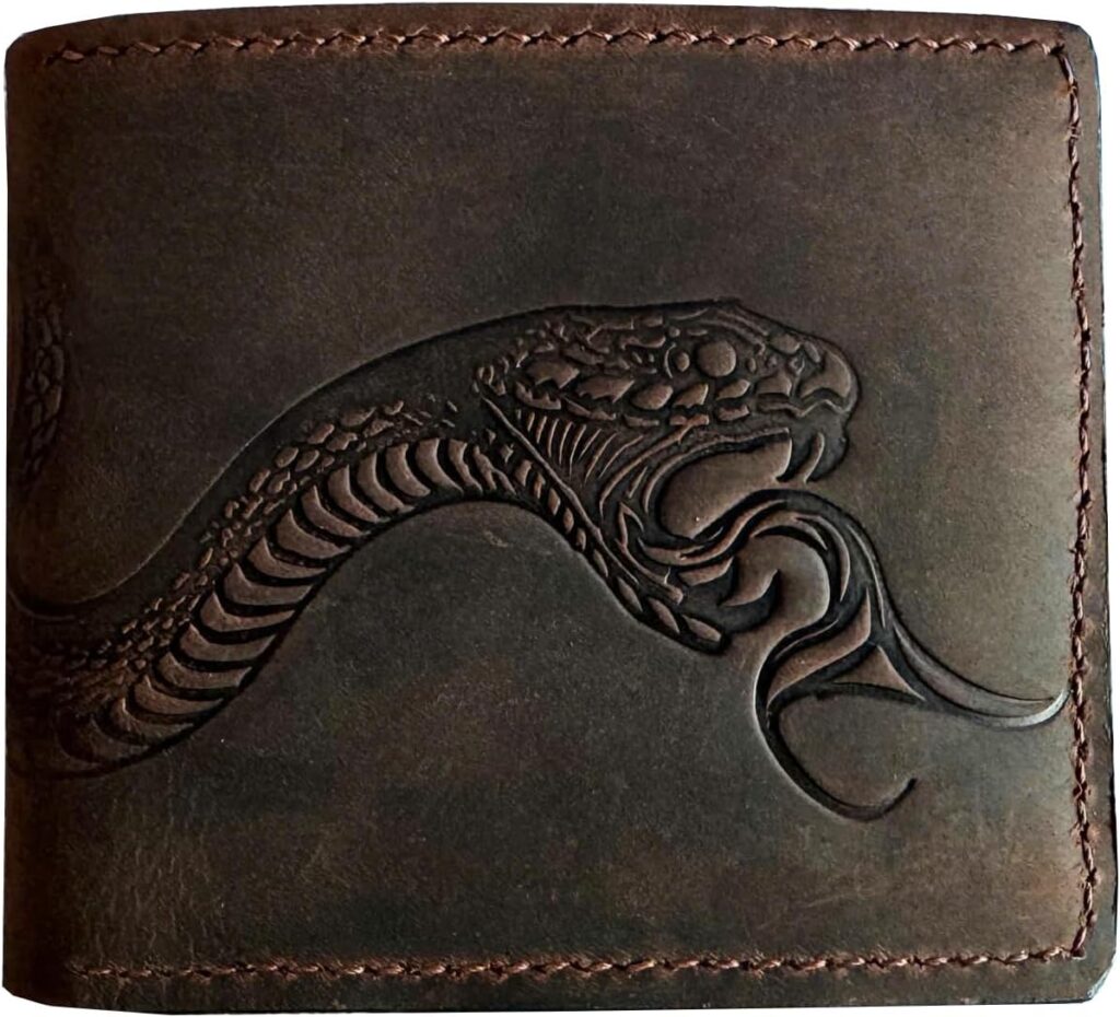 Mayan Corner – Authentical handcrafted wallet, bifold distressed leather gift, ID card wallet for dad – Snake