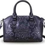 Genuine Leather Purses and Handbags for Women Vintage Embossed Leather Top Handle Bag Satchel Crossbody Shoulder Bag Strap