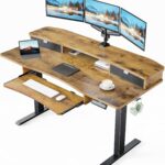 HUANUO 55″ x 26″ Electric Standing Desk with 2 Drawers & 26.7″ Large Keyboard Tray, C-Clamp Mount Compatible, Adjustable Computer Desk for Home Office, Stand Up Desk with 4 Height Presets, Vintage