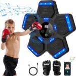 2025 Music Boxing Machine for Adults and Kids, Smart Bluetooth Boxing Training Equipment with Gloves Wall Mounted, Workout Punching Machine for Home,Office and Gym