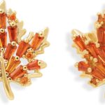 Jean Beau Gold Maple Leaf Stud Earrings for Women, Dainty Cute Orange Rhinestone Fall Leaves Autumn Earring Holiday Fashion Jewelry Gift