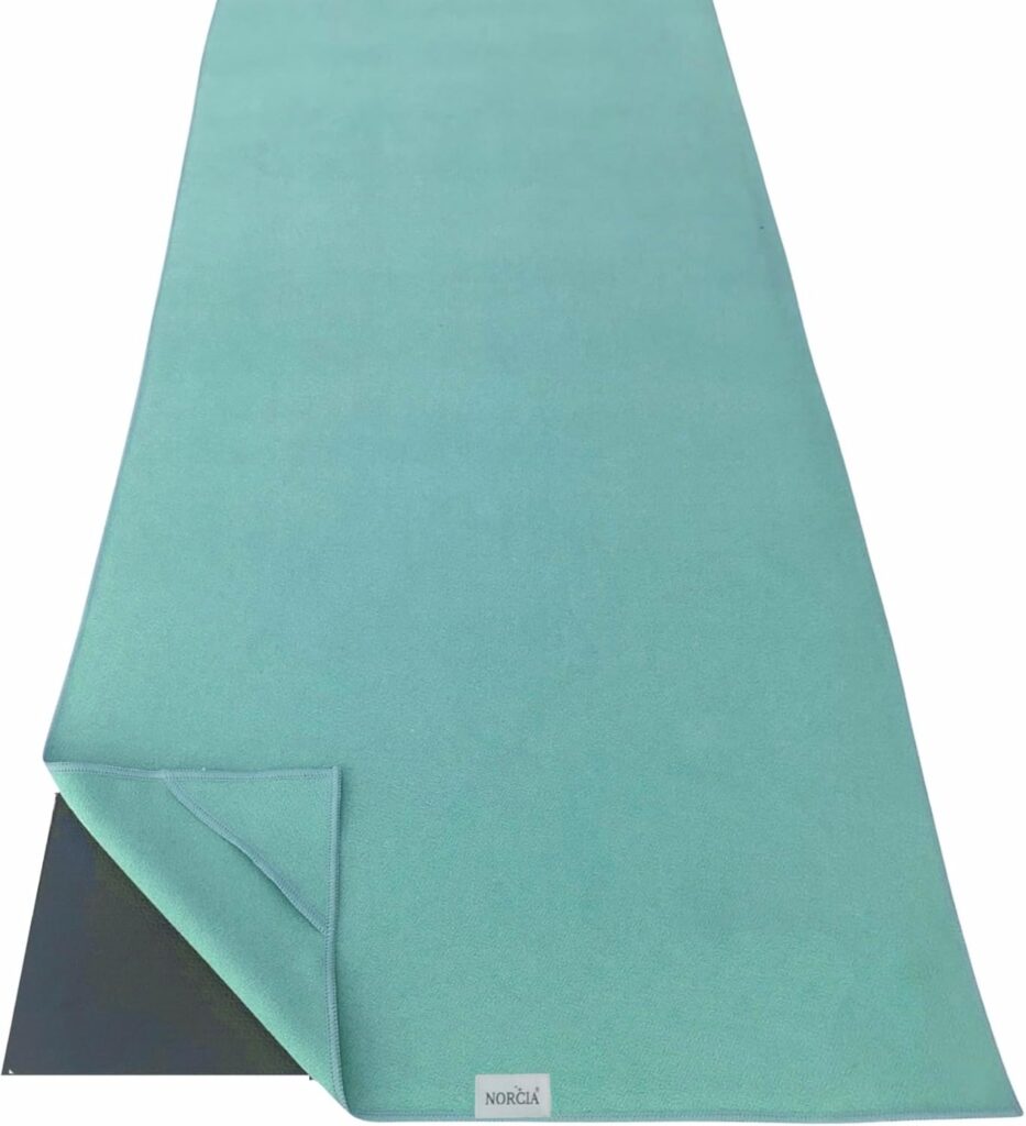 , Yoga Towel, Non Slip Hot Yoga Mat Towel with Corner Pockets, 100% Microfiber, Mat-Sized 24″ x 72″, Sweat Absorbent, Perfect for Hot Yoga, Bikram, Pilates and Yoga Mats (Aqua Blue)
