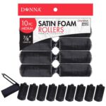 DONNA Silky Sastin Foam Roller 7/8″(D) MEDIUM 10PCS Hair Curlers with Clips for Heatless Hairdressing and Styling – BLACK