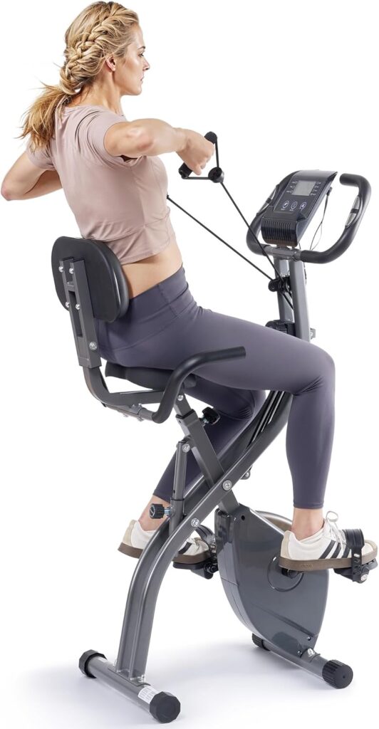 Exercise Bike Stationary Bikes for Home Recumbent Exercise Bike Folding with 10-Level Adjustable Resistance LCD Monitor Pulse Sensor Support Back Pad and Tablet Holder Arm Resistance Band 265LBS Weight Capacity for Home Workout