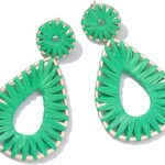 Boho Raffia Earrings Statement Teardrop Earrings Drop Dangle Bohemian Earrings for Women Cute Handmade Earring