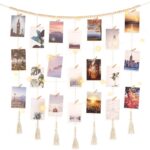 Dahey Macrame Wall Hanging Photo Display Dorm Wall Decor Boho Collage Picture Frame with Wooden Beads Garland Photo String With Clips for Teen Girl College Bedroom Living Room Classroom Christmas Gift