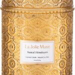 LA JOLIE MUSE Santal Himalayen Candle – Sandalwood, Fig & Amber |19 oz Large Wooden Wick Candle | Natural Soy Wax | 90 Hours Clean Burn | Gift-Ready for Hosts & Gatherings | Elegant Home Décor