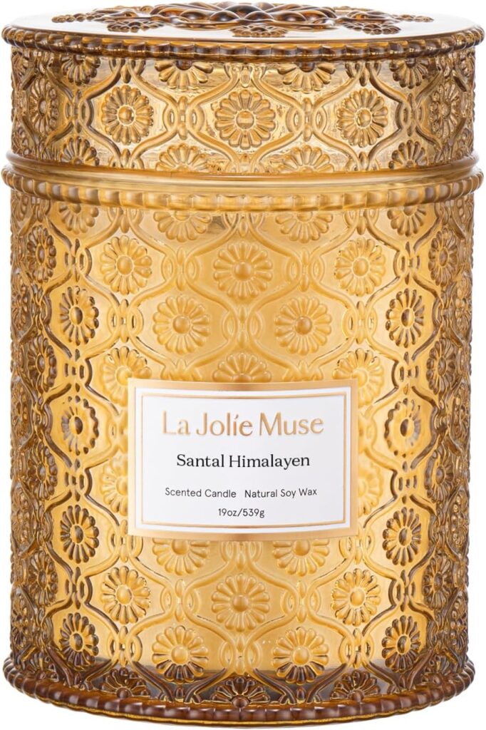 LA JOLIE MUSE Santal Himalayen Candle – Sandalwood, Fig & Amber |19 oz Large Wooden Wick Candle | Natural Soy Wax | 90 Hours Clean Burn | Gift-Ready for Hosts & Gatherings | Elegant Home Décor
