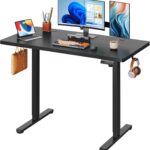 DEVAISE 48 Inch Electric Standing Desk, 3 Adjustable Height Stand up Desk for Home Office, Ergonomic Sit to Stand Desk with LED Touchscreen, Headphone Hook, 3 Memory Preset Computer Desk (Black)