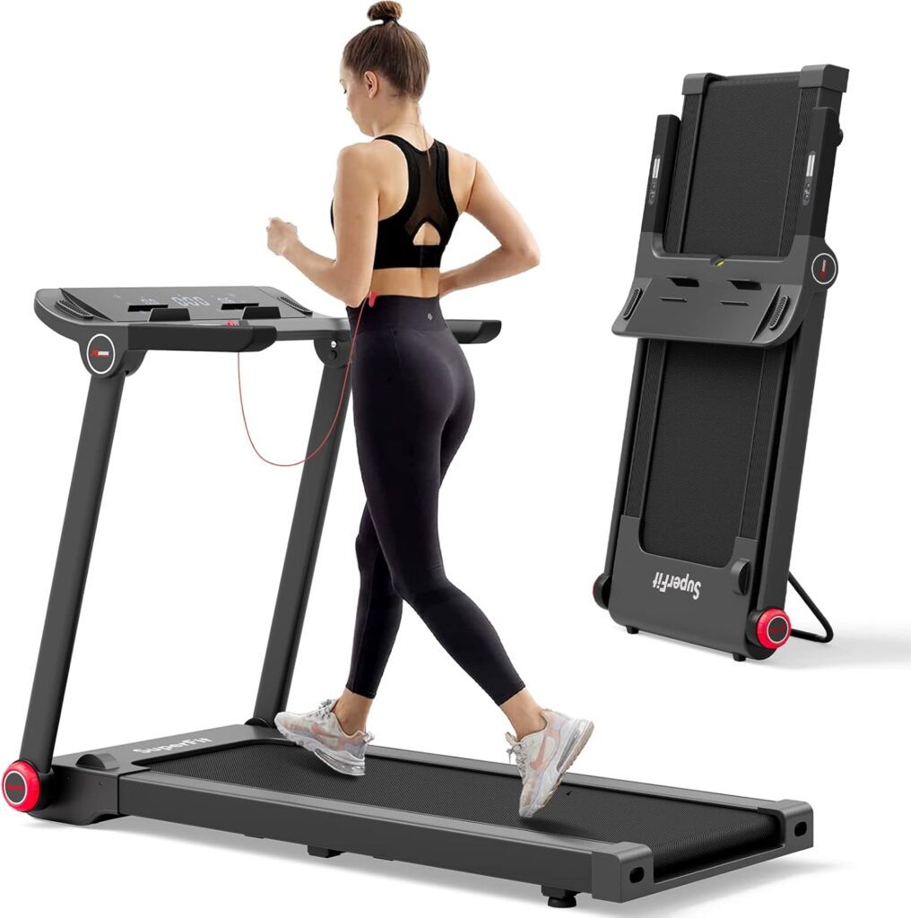 Goplus 3.75HP Folding Treadmill, Freestanding Superfit Treadmill with APP, 12 Preset Programs, LCD Display, Pulse Monitor, Bluetooth, Commercial Heavy Duty Running Machine for Home, No Assembly