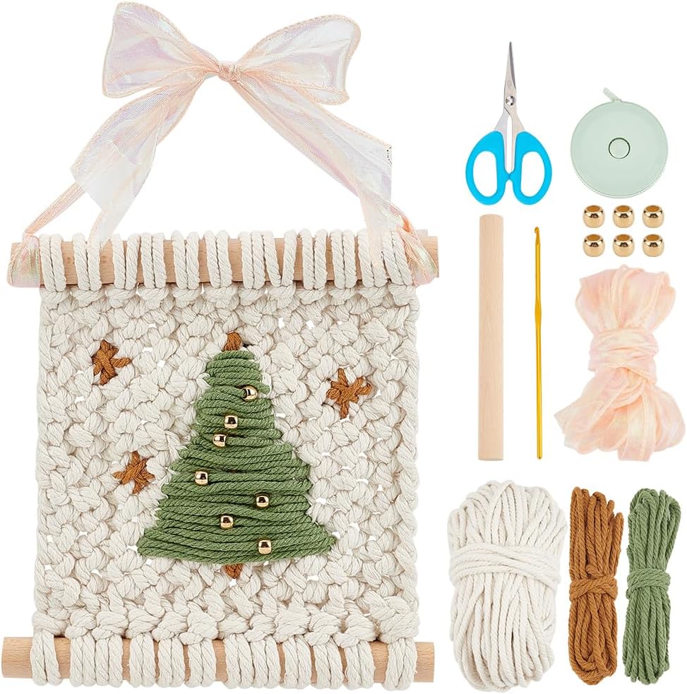 ACRNIGHEET DIY Macrame Christmas Tree Hanging Ornament for Wall Decoration Macrame Christmas Tree Kit for Beginners