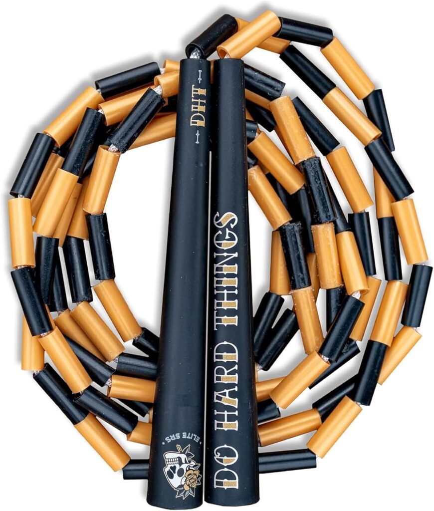 Elite Jumps – Do Hard Things Edge Beaded Jump Rope – For All Ages – Durable & Lightweight – 10ft Long Adjustable Rope – Tangle-Free – Shatterproof 1” Beads – Long Edge Handles