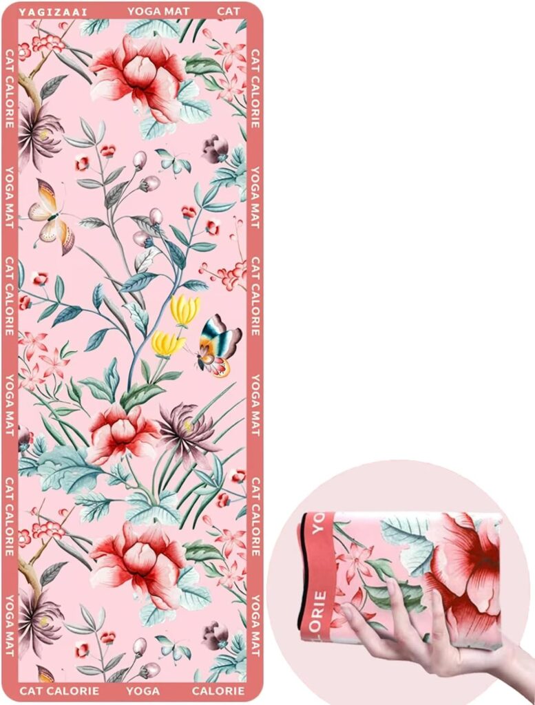 Hot Yoga Mat Towel – Non-Slip, Absorbent & Lightweight Yoga Mat Towel, 72″x26.7″, Ultra-Thin 0.04″, Floral Design, Microfiber & Rubber, Foldable, Perfect for Hot Yoga, Pilates & Gym