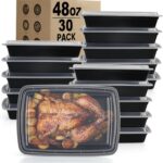 Meal Prep Containers Reusable – 48oz Food Storage Containers with Lids 30 Pack, To Go Food Containers for Meal Prep, Disposable To Go Container with Lids, BPA Free, Microwave/Dishwasher/Freezer Safe