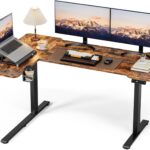 59 Inch L Shaped Standing Desk Adjustable Height, Electric Corner Standing Desk, Sit Stand Computer Table with Reversiable Splice Board, Rustic Brown