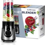 La Reveuse Personal Size Smoothies Blender 300 Watts with 24 oz BPA-Free Portable Travel Sports Bottle (Grey)