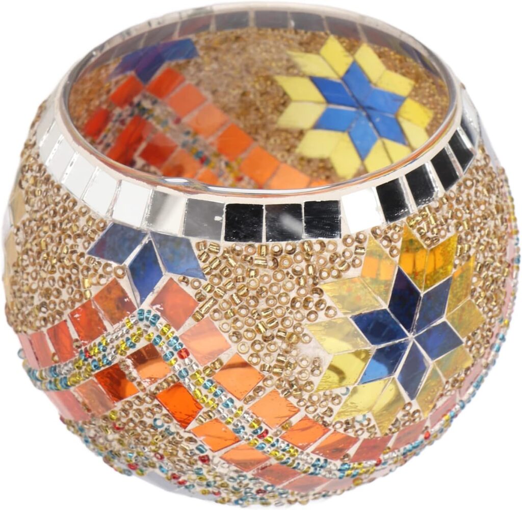 Glass Candle Holders Mosaic, Mosaic Glass Candlestick Glass Votive Tealight Candle Holders Handmade Tea Lights Diwali Decoration for Home Vase, Pen Holder, Potted Plant