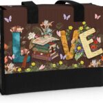 84hoods Large Tote Bag for Women with Pockets and Zipper for Travel, Work, Grocery. Gift for Book Lovers, Librarians.