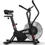 pooboo Exercise Bike, Stationary Bike for Home Gym, Air Resistance Bluetooth Fan Bike w/Dual Acction Handlebars & Dual-Layer Transmission System, Upright AirBike Indoor Cycling Bike for Cardio Workout