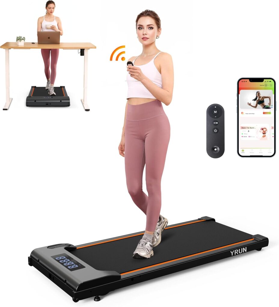 Walking Pad Under Desk Treadmill, 2.5HP Quiet Brushless Small Treadmill for Home and Office, Compact Portable Walking pad with Remote & App Control for Walking and Jogging