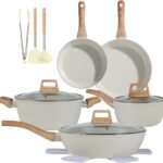 Ceramic Cookware Sets 15PCS Pots and Pans Set Non Stick (white15)