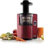 Omega Juicer Cold Press Vertical 43 RPM Slow Masticating Compact Juice Extractor for Fruits and Vegetables Quiet Operation with 3 Stage Auger Automatic Pulp Ejection and No-Drip Tap, 150-Watts, Red