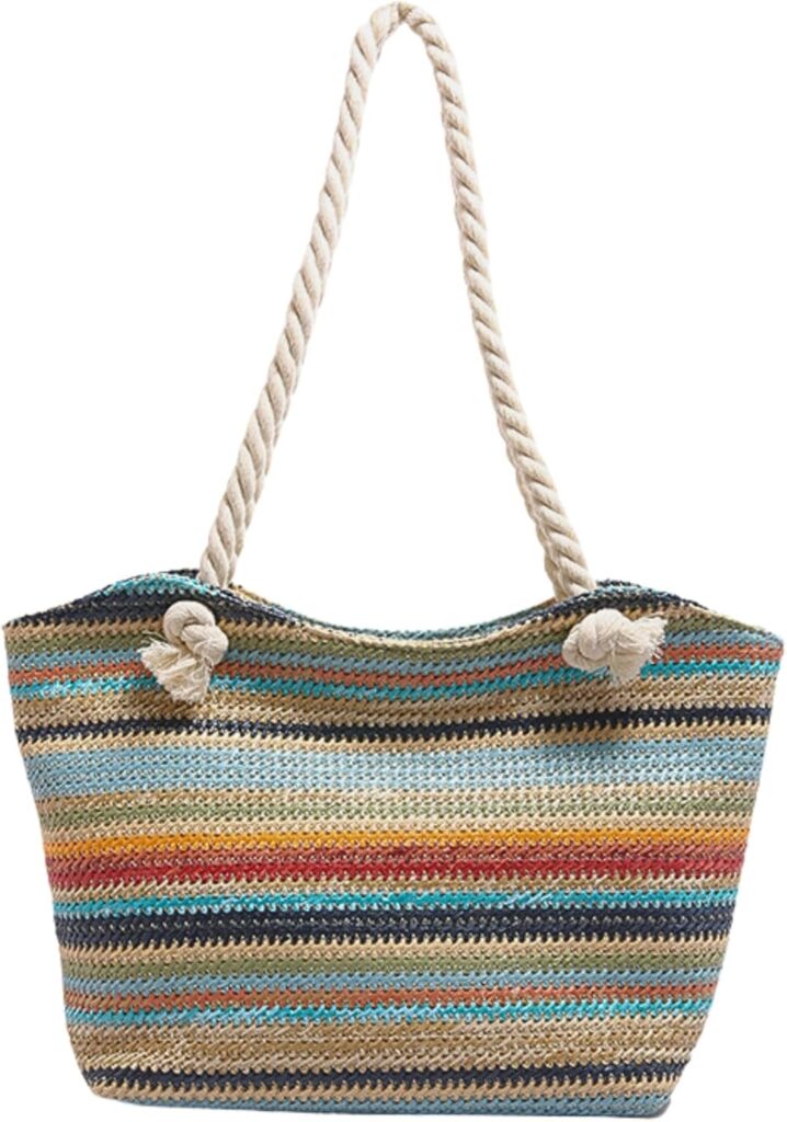 2025 Summer Rainbow Handwoven Straw Hobo Shoulder Tote Bag, Large Capacity, Eco-Friendly, Lightweight, Perfect for Beach Vacations or Daily Commutes