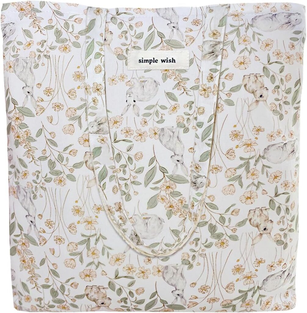 Sunwel Fashion Women Top Zipper Forest Picnic & Bunny in Bloom Cute Prints Cotton Tote Bag for Work Travel Gym Shopping Beach