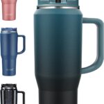 40 oz Insulated Water Bottle Jug with Straw and Handle, Large Metal Sport Water Flask, Stainless Steel Travel Coffee Mug Cup, Thermal Coffee Tumblers with Lid, Indigo Black