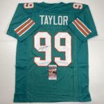 Autographed/Signed Jason Taylor Miami Teal Football Jersey JSA COA
