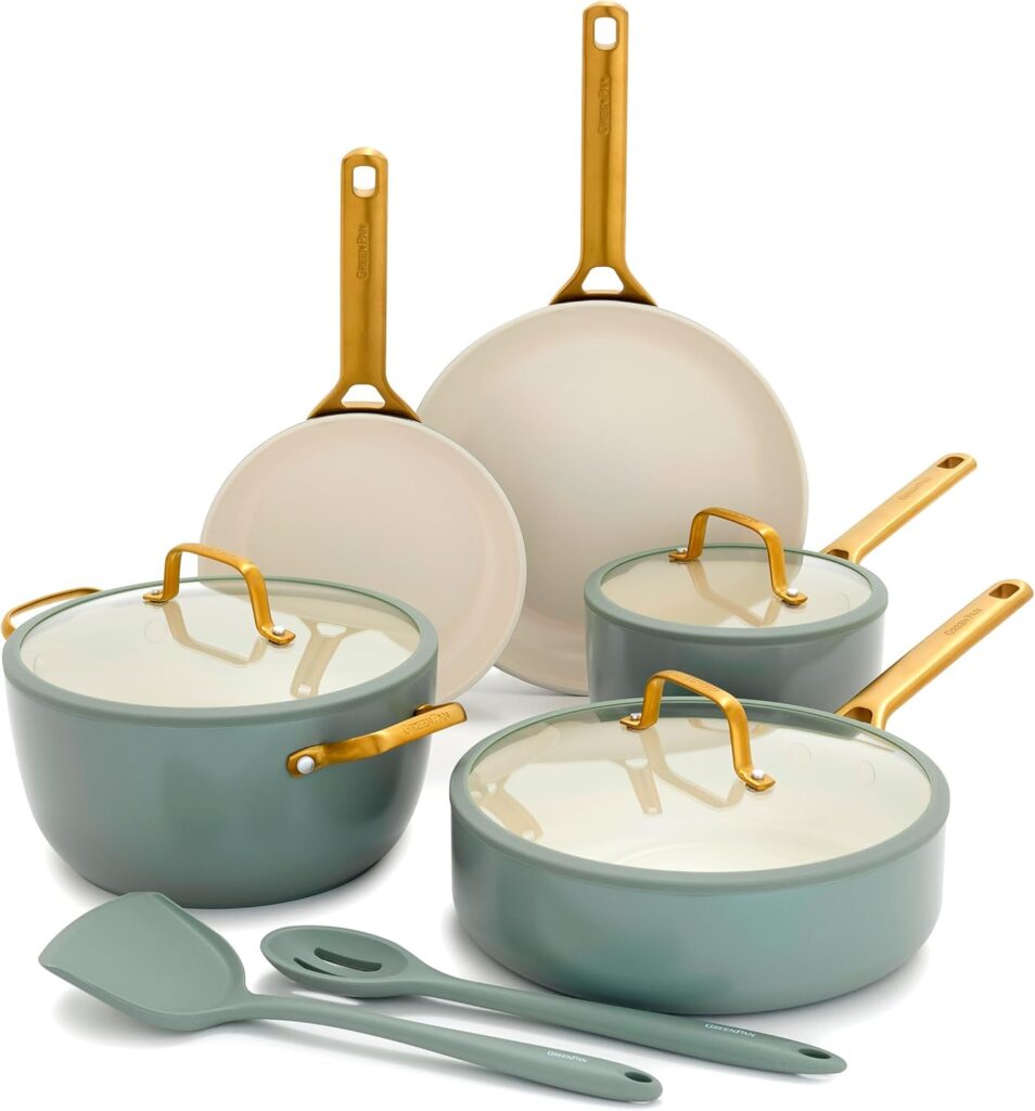 GreenPan Nonstick Reserve Pro 10 Piece Cookware Set, NSF Certified Ceramic, Hard Anodized PFAS-Free Pots & Pans Set with Lids, Stainless Steel Handles, Oven & Dishwasher Safe, Moss Green