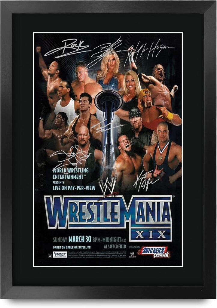 HWC Trading Wrestlemania 19 16 x 12 inch Framed Gifts Printed Signed Autograph Picture for WWE & WWF Memorabilia Fans – 16″ x 12″ Framed