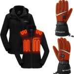 Venustas Women’s Heated Jacket(Black, S) & Heated Gloves(Black, M), 3-in-1 Waterproof Ski Set with Battery