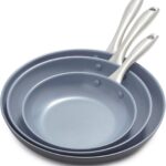 GreenPan Lima Hard Anodized 8″ 10″ & 12″ Frying Pan Skillet Set, Ceramic Nonstick, PFAS-Free Nontoxic Pots & Pans, Oven & Broiler Safe, Stainless Steel Handles, Cookware for Eggs & Omelet, Gray