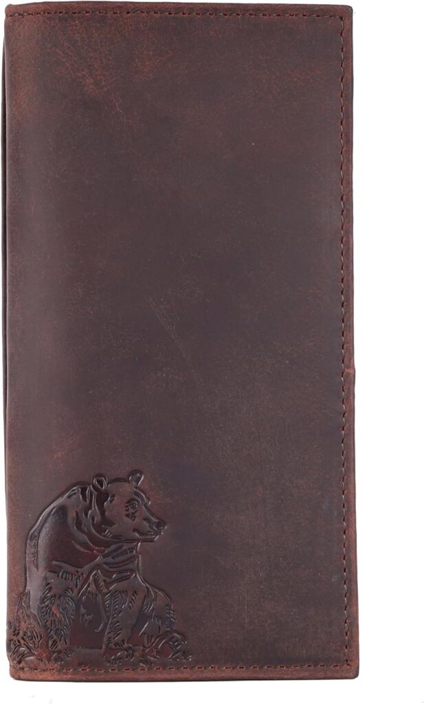Bear Long Bifold Wallet for Men – Full Grain Cowhide Leather Rodeo Western Wallet – Handcrafted RFID Blocking, Vintage Slim Design – Hunting, Outdoors, Father’s Day, Birthday, Christmas Gift