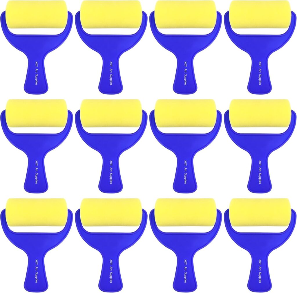 Foam Paint Roller 12 Piece Set 3”x12, Sponge Roller for Painting Art & Craft, Soft & Disposable & Washable