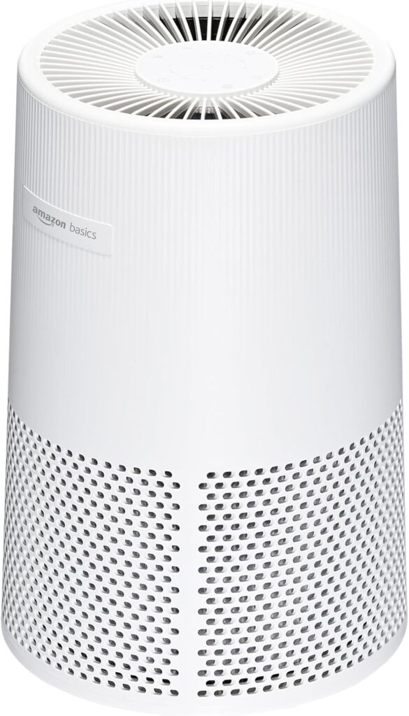 Amazon Basics Air Purifier for Home and Office, With 3-Stage Filtration, HEPA Filter With Activated Carbon, 3 Speeds, Timer, Sleep Mode (32db), Energy Star Certificate, Covers Up to 1067 Sq ft, White