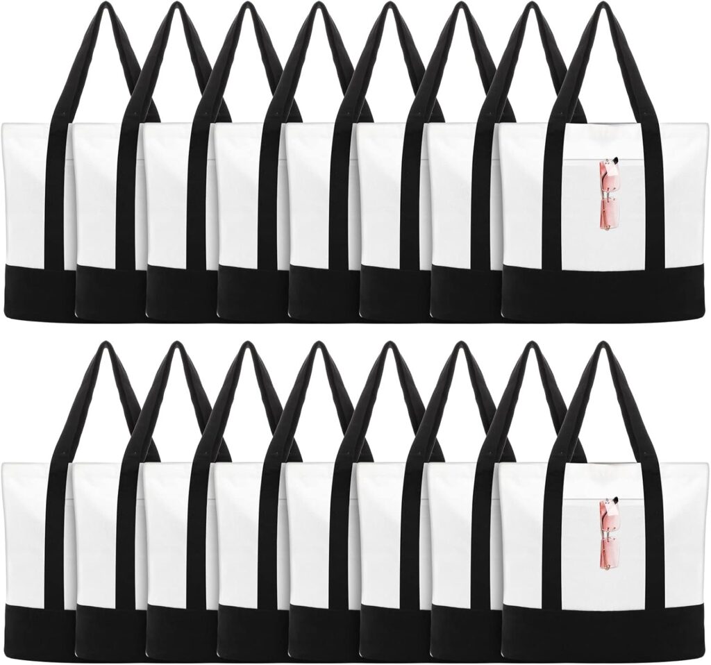 Reginary 10 Pack Large Canvas Tote Bag Bulk, Reusable Natural Plain Cotton Tote for DIY Multipurpose