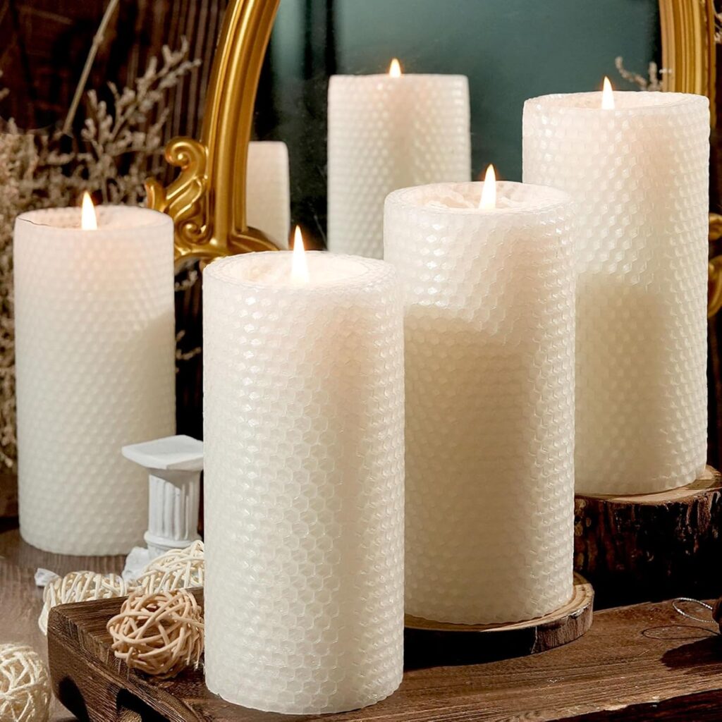 4 Packs Beeswax Candles – 180 Hours Long Burning, 2.8x6in Hand-Rolled White Beeswax Pillar Candles, Handmade Pure Bees Wax Honeycomb Bees Wax Candle for Prayer, Unscented Candles (2.8×6 in)