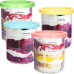 For Ninja Creami Deluxe Pints and Lids 4 Pack, NC500 NC501 Ice Cream Pint fit for Ninja Delux Ice Cream Maker, 24 oz. food container for Ninja Creami Deluxe (Blue,Pink,Yellow,Green)