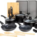 Ecolution Easy Clean Ceramic Nonstick Cookware Set, Dishwasher Safe Kitchen Pots and Pans Set, Comfort Grip Handle, Even Heating, Ultimate Food Release, 26-Piece, Black