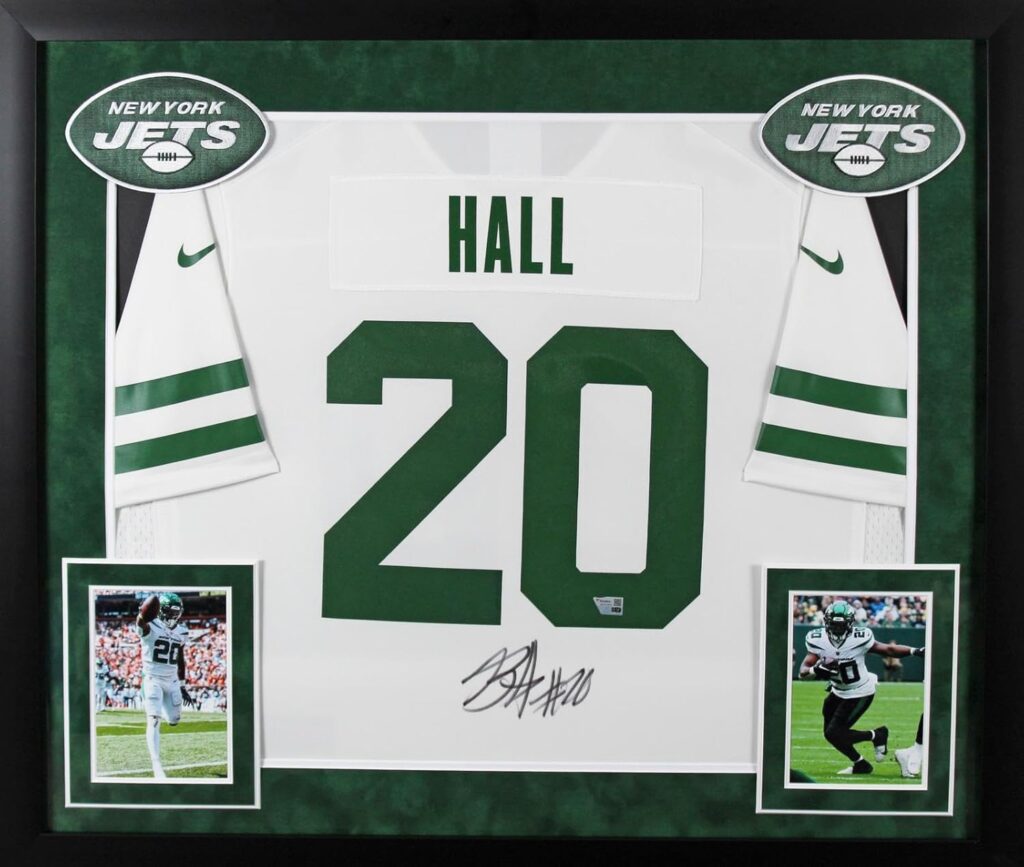 Jets Breece Hall Signed Nike Game Framed Jersey Fanatics – Autographed NFL Jerseys
