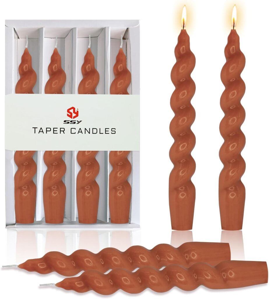 7.5 Inch Taper Candles Candle Sticks Handmade Set of 4 Smokeless Long Candles Unscented Tapered Candle for Thanksgiving Day Home Decoration(Orange Brown)